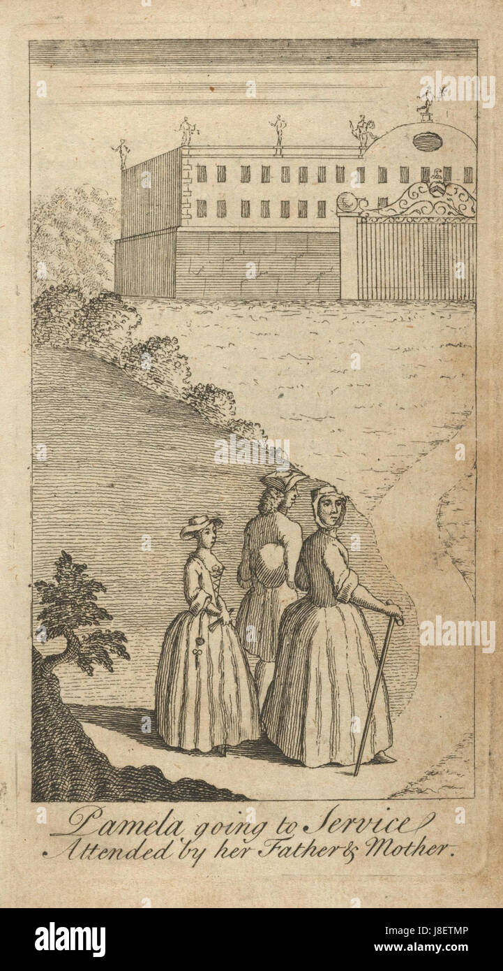Das Buch Pamela (1741) ist ein kritisches Werk der englischen Literatur, geschrieben von Samuel Richardson und gilt oft als einer der ersten modernen Romane. Stockfoto