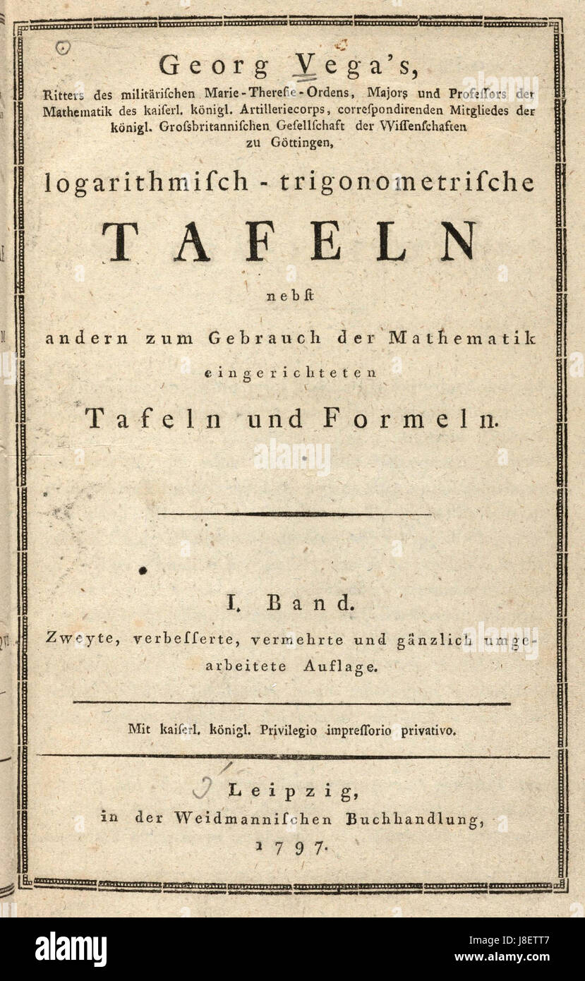 Der Titel bezieht sich auf ein mathematisches Werk, das logarithmische und trigonometrische Funktionen erforscht, wahrscheinlich im Kontext fortgeschrittener Mathematik oder Ingenieurwissenschaften, wobei deren Anwendung und theoretische Bedeutung betont werden. Stockfoto
