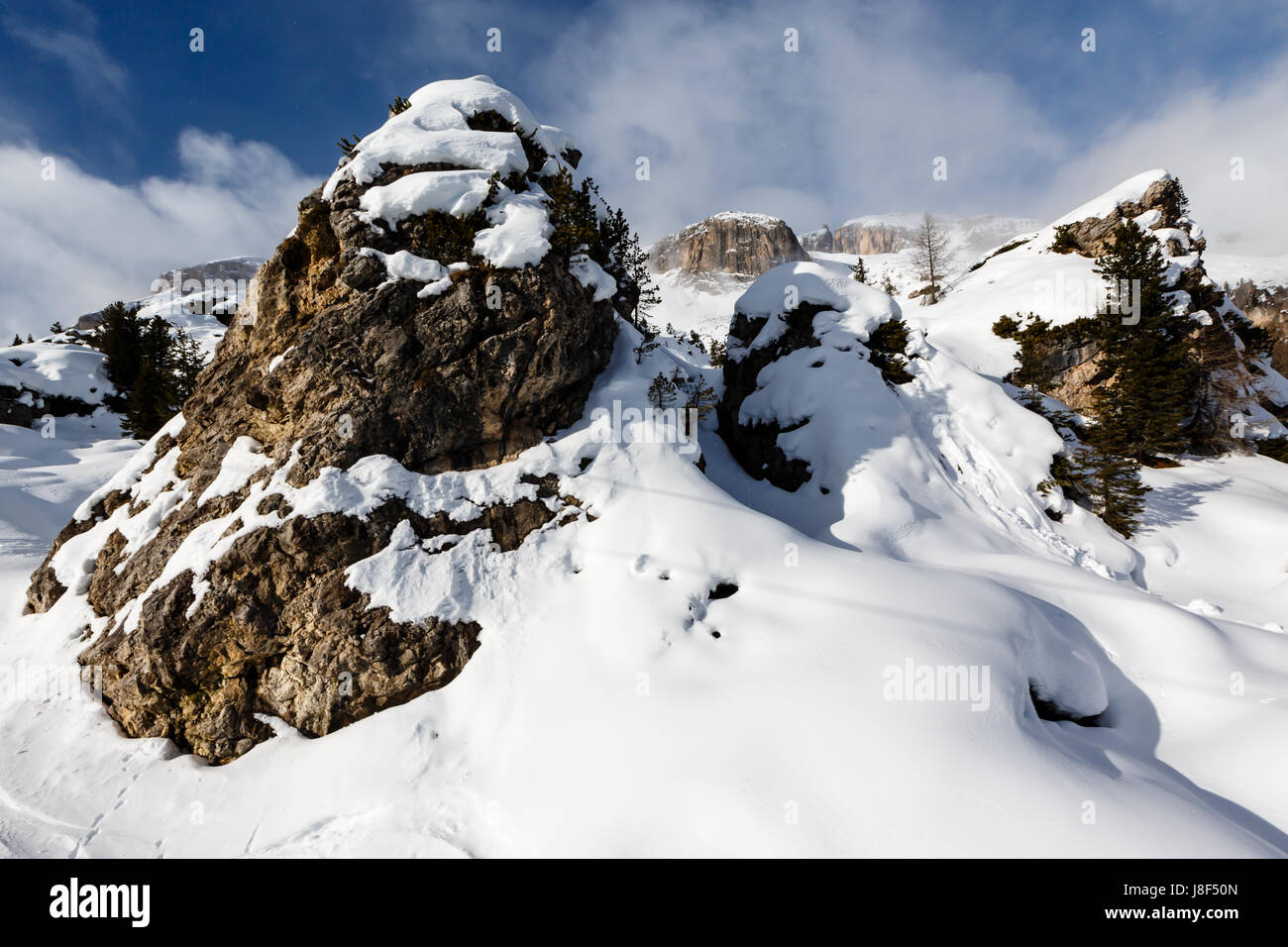 Rocky Mountains auf das Skigebiet Arabba, Dolomiten Alpen Italien Stockfoto