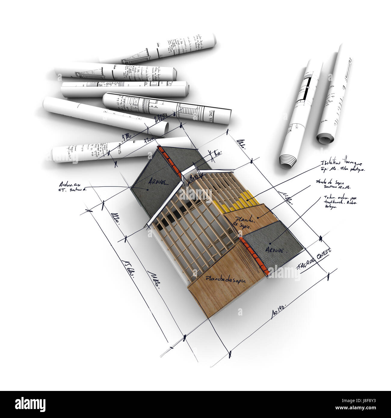 Haus, Gebäude, Modell, Entwurf, Projekt, Konzept, Plan, Entwurf, Reform, Stil Stockfoto