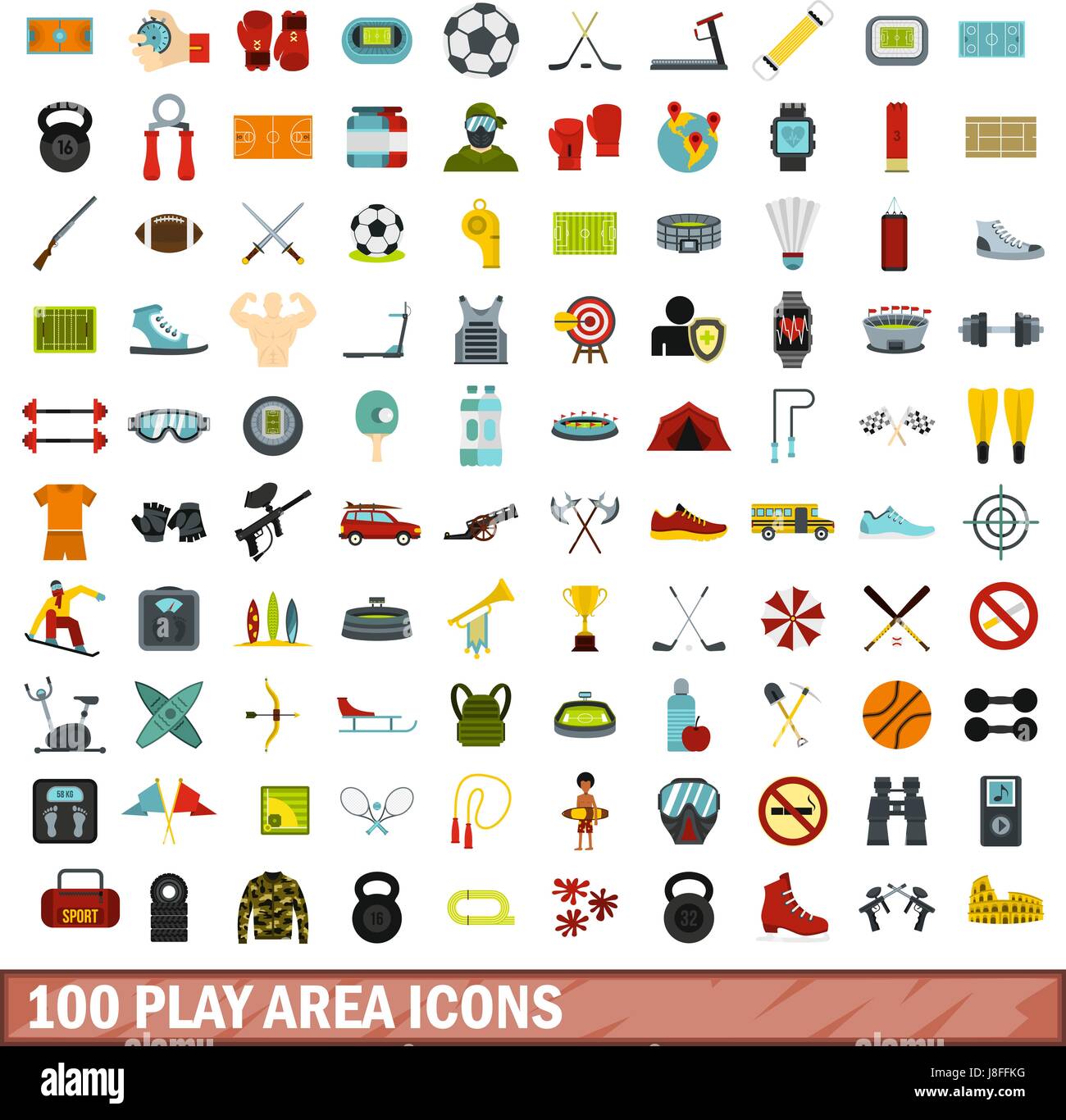 100 Playset Bereich Symbole, flachen Stil Stock Vektor