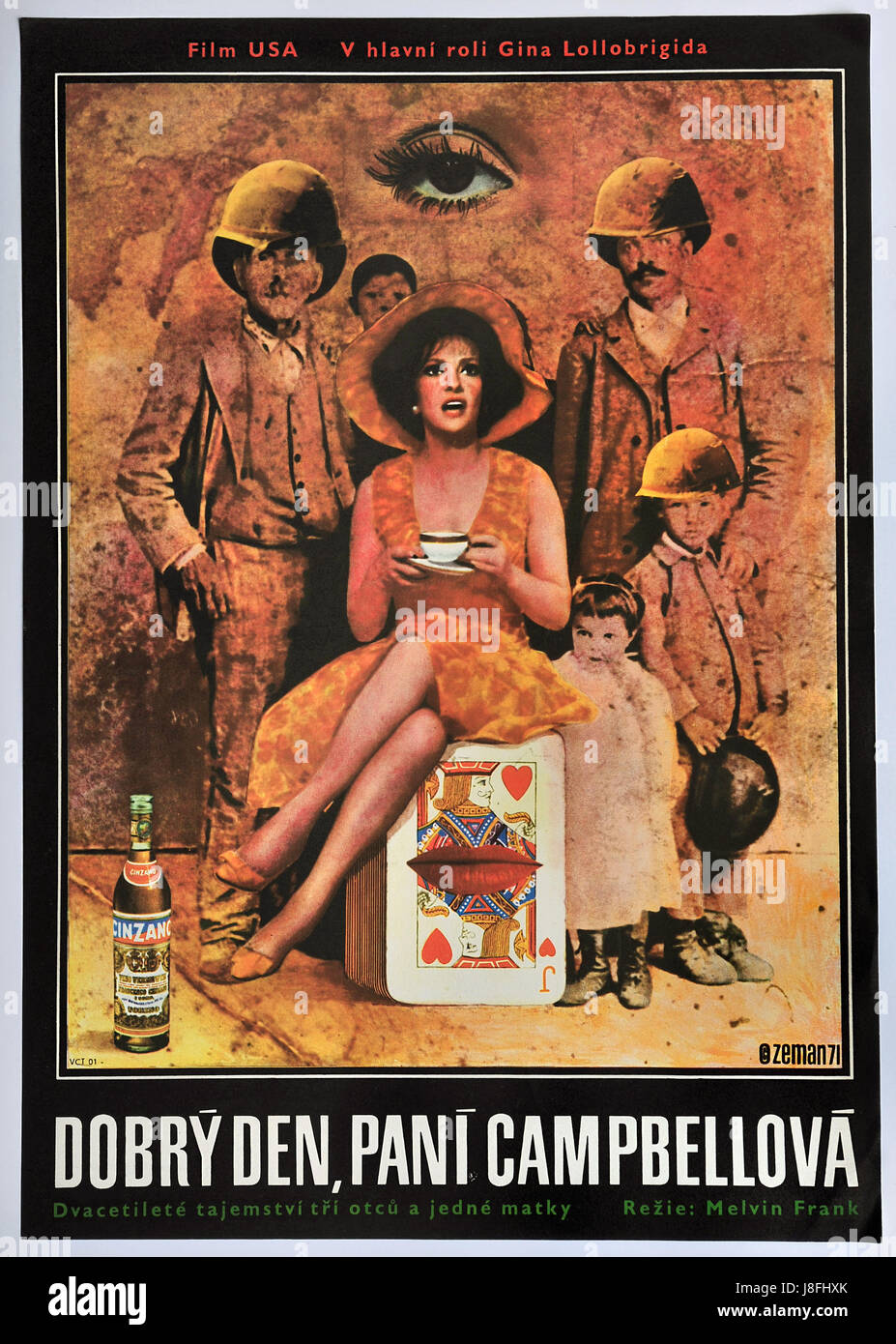 Buona Sera, Mrs. Campbell. Originales Filmplakat des tschechischen Künstlers Vaclav Zeman, 1971. Amerikanischer Film mit Gina Lollobrigida, 1968. Regie: M. Frank. Stockfoto