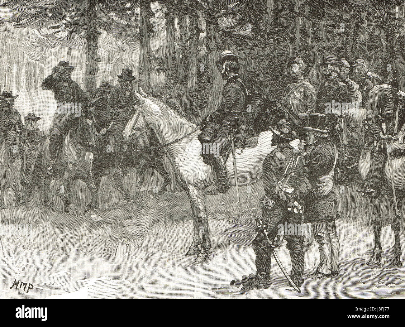 Besprechung von Lee und Grant bei Appomattox Court House 9. April 1865 Stockfoto