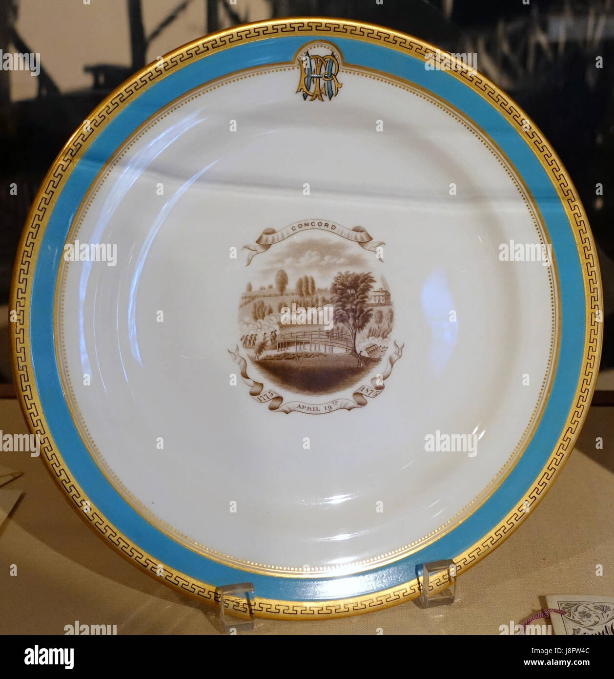 Teller für Ebenezer Rockwood Hoar Abendessen für Präsident Grant, 1 von 2, Worcester Porzellan-Manufaktur, c. 1875, glasiertem Porzellan Concord Museum Concord, MA DSC05652 Stockfoto