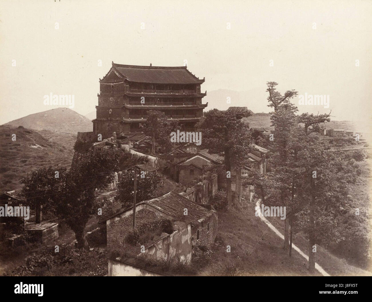 Lai Afong, fünf Geschichten Pagode Guangzhou, c1880 Stockfoto