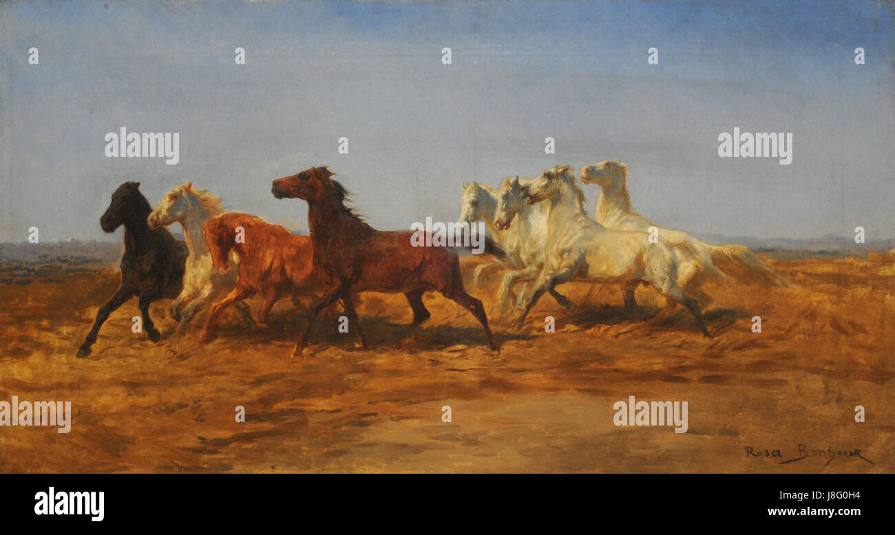 Marie Rosalie Bonheur war eine französische Künstlerin, die für ihre Gemälde des ländlichen Lebens und der Tiere bekannt war. „La Trilla“ ist eines ihrer Arbeiten, die landwirtschaftliche Szenen darstellen und ihr Talent in der Tier- und Landschaftsmalerei zeigen. Stockfoto