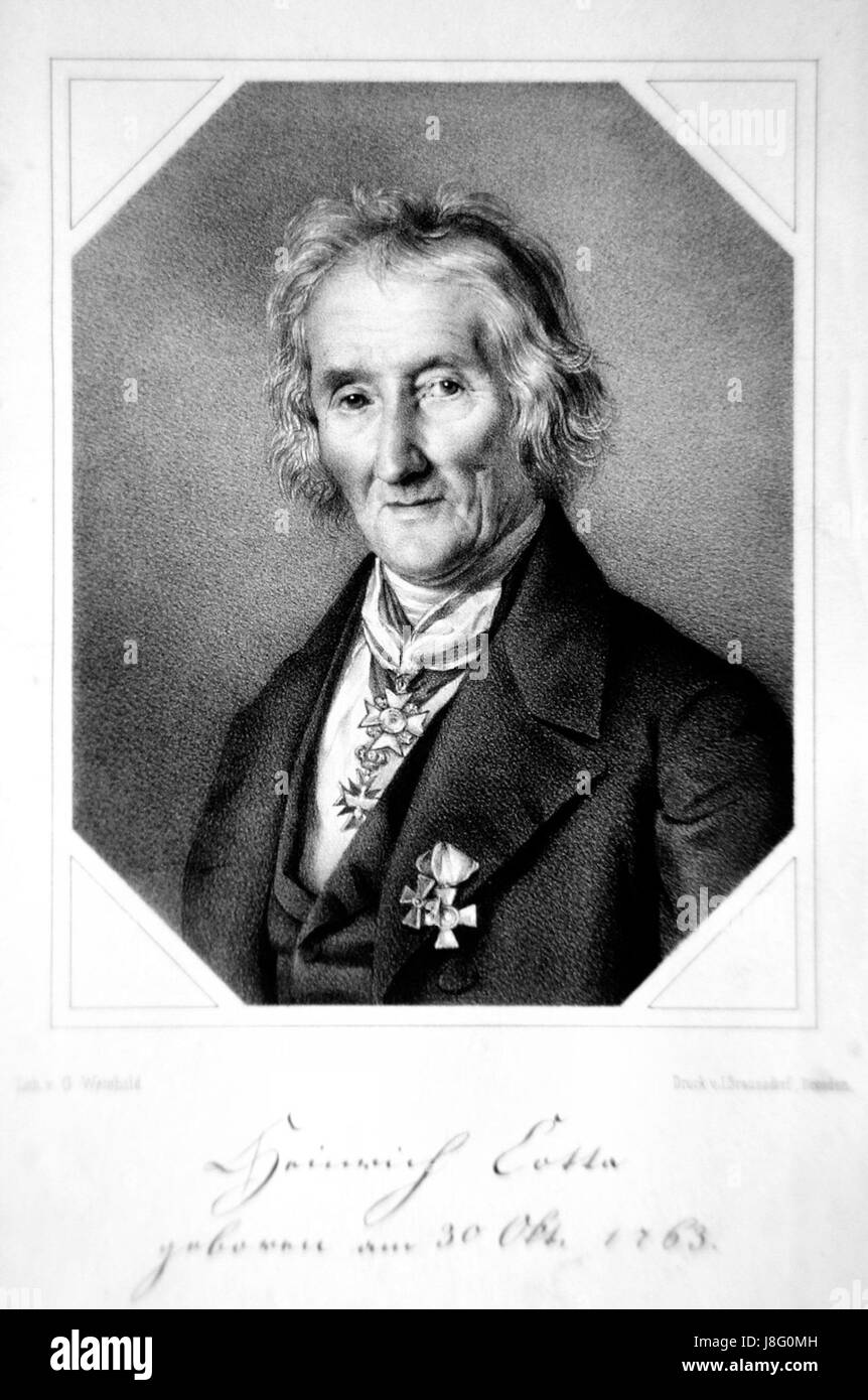 Diese Lithografie von Heinrich Cotta, die wahrscheinlich eine historische Szene oder ein Individuum darstellt, ist ein Beispiel für das detaillierte und realistische Werk des Künstlers im 19. Jahrhundert. Stockfoto