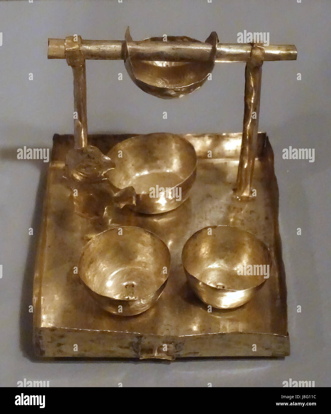 Modell-Fach für die Herstellung von Chicha (Maisbier), Peru, Nackthund Chimu, zentrale Nordküste, ca. 1400 n. Chr., versilbert Kupfer Krannert Art Museum, UIUC DSC06441 Stockfoto