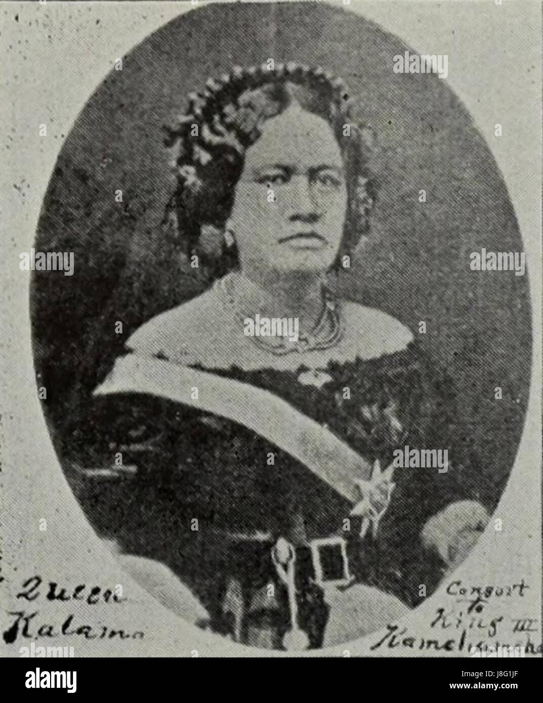 Königin Kalama war die letzte Gemahlin von König Kamehameha I. und eine prominente Figur in der hawaiianischen Geschichte. Sie spielte eine wichtige Rolle während der Monarchie des hawaiianischen Königreichs und war bekannt für ihre Führung und ihren Beitrag zur hawaiianischen Gesellschaft. Stockfoto
