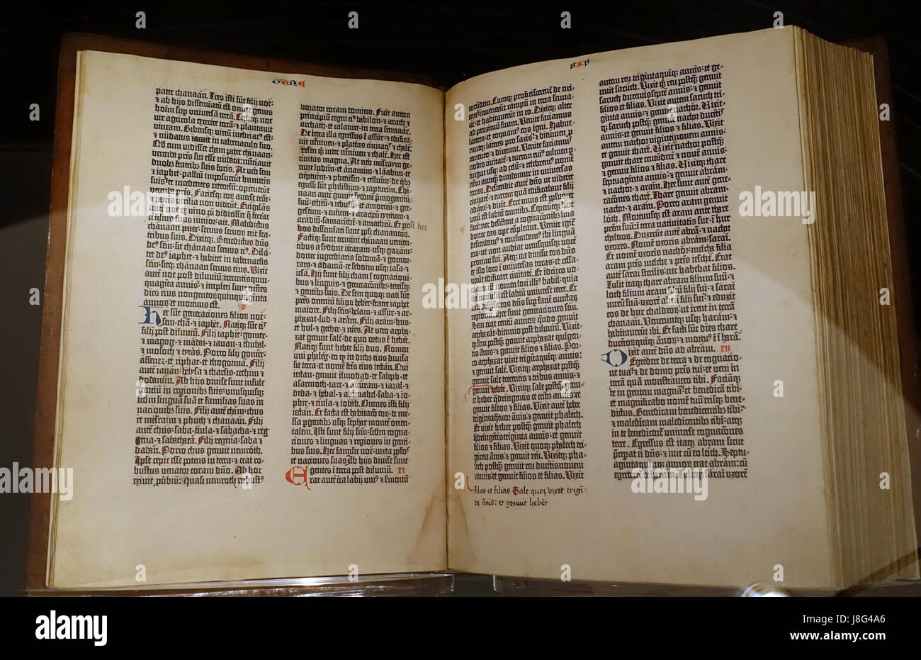 Gutenberg-Bibel, Genesis, Kapitel XI, Band ich 9r Harry Ransom Center University of Texas in Austin DSC08418 Stockfoto