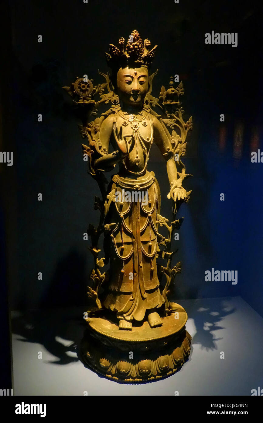 Maitreya Buddha, Tibet, 16.-17. Jahrhundert n. Chr., Bronze-Linden-Museum Stuttgart, Deutschland-DSC03673 Stockfoto