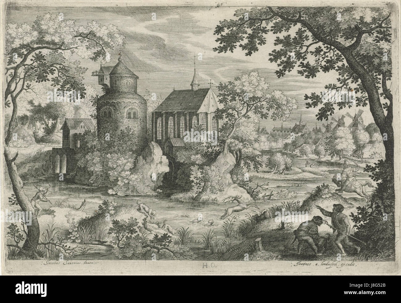 Jan van Londerseel Hirschjagd in der Nähe einer Kapelle Stockfoto