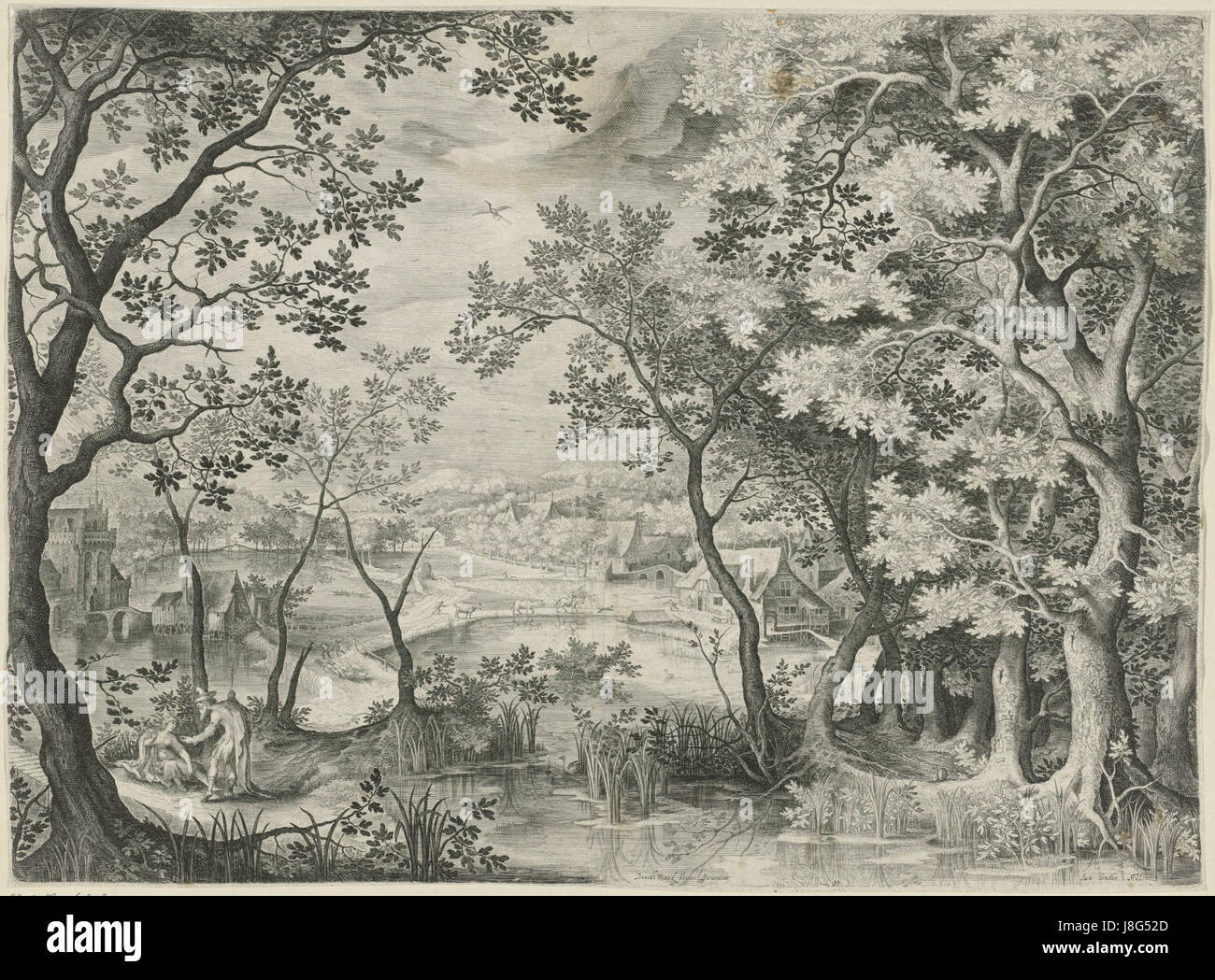 Jan van Londerseelâ Gemälde „Landschaft mit Juda und Tamar“ verbindet biblische Erzählungen mit landschaftlich reizvoller Landschaft und zeigt einen Moment aus dem Buch Genesis. Das Werk fängt sowohl die natürliche Schönheit als auch die komplexe Geschichte von Juda und Tamar ein. Stockfoto
