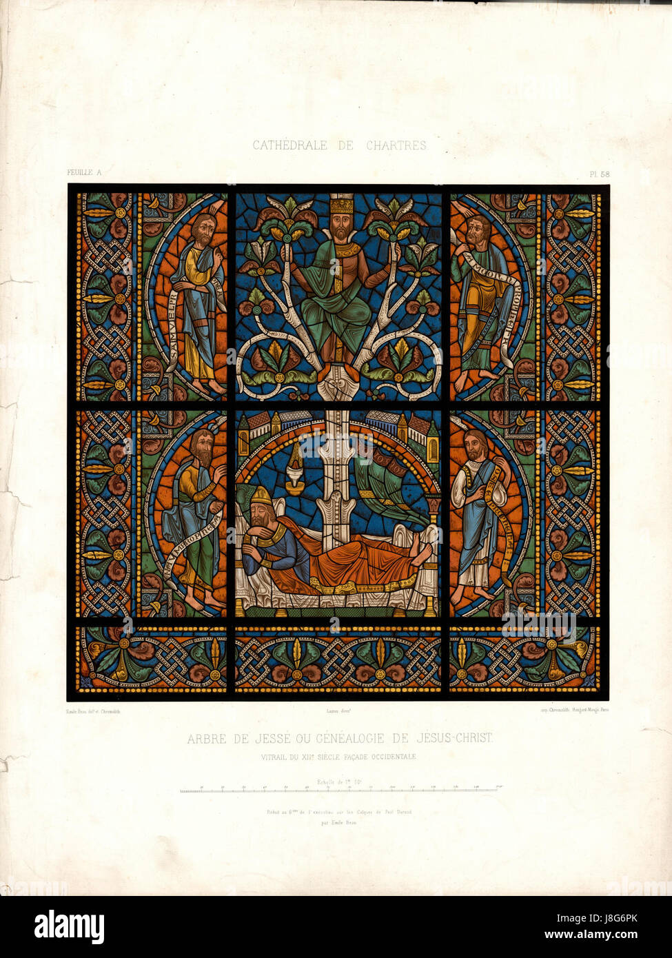 Monografie De La Cathedrale de Chartres Atlas Vitrail del Arbre de Jesse Feuille A Chromolithographie Stockfoto