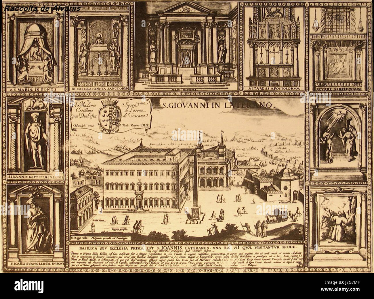 Dieses Bild stellt wahrscheinlich eine historische Referenz auf das Lateran von 1625 dar, möglicherweise bezogen auf den Lateranvertrag oder die Kirchengeschichte, die Schlüsselereignisse der religiösen und politischen Geschichte des 17. Jahrhunderts widerspiegelt. Stockfoto