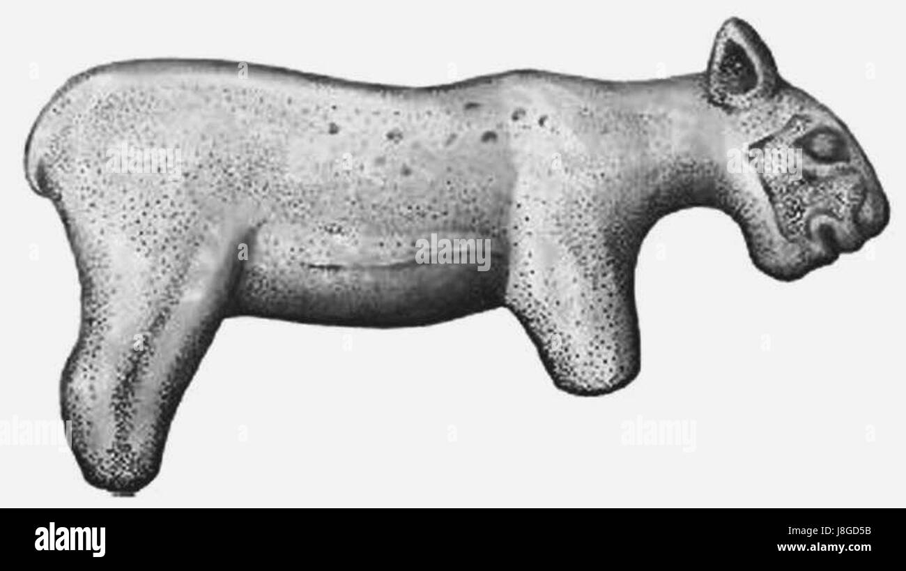 Die Isturitz-Großkatze bezieht sich auf eine Art oder Darstellung einer Großkatze aus der prähistorischen Stätte von Isturitz in Frankreich. Die Stätte ist bekannt für ihre paläolithische Höhlenkunst, einschließlich Tierbildern. Stockfoto