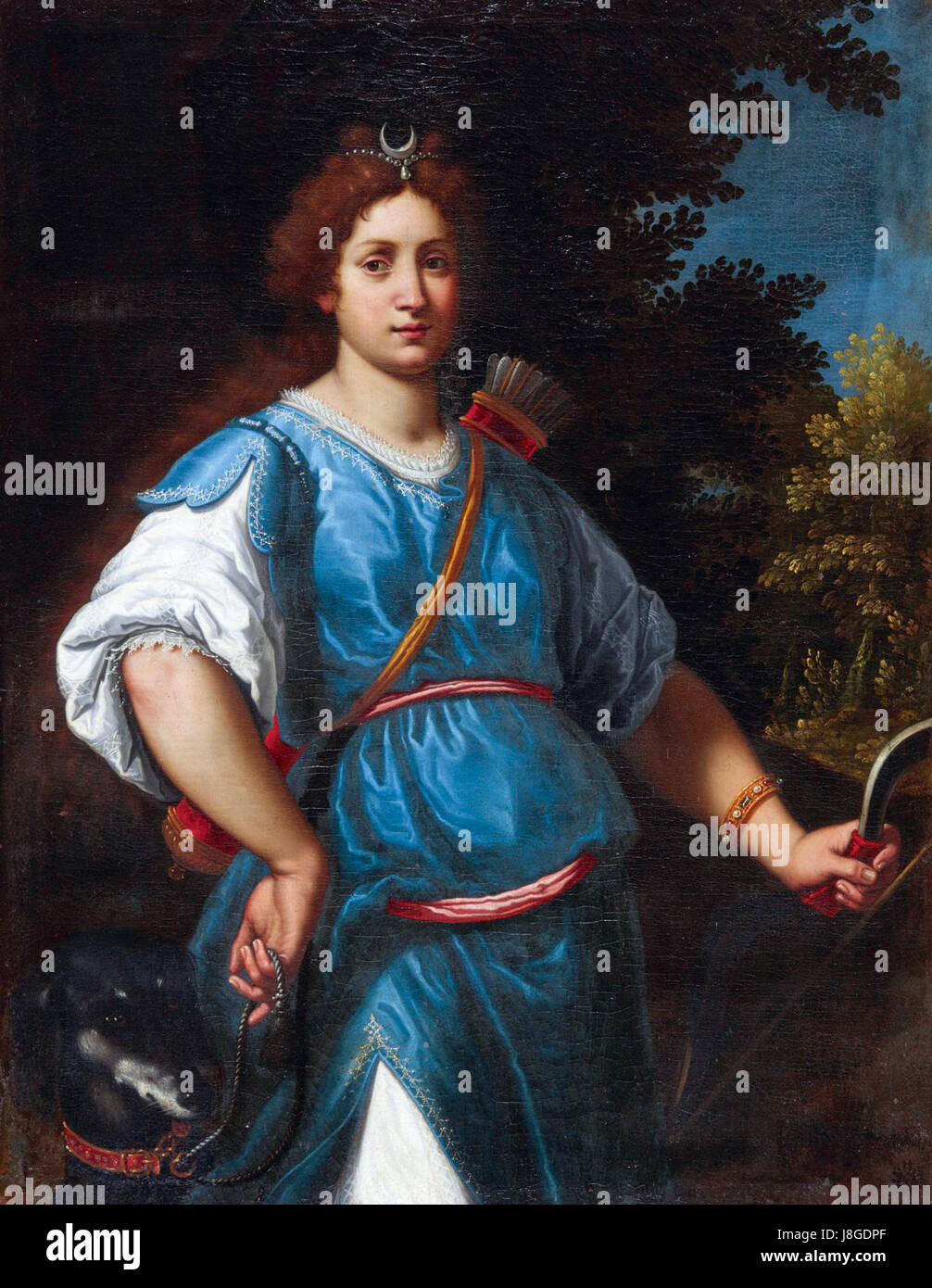 Diana die Jägerin ist ein Gemälde des italienischen Künstlers Matteo Rosselli, das die römische Göttin Diana darstellt, die mit der Jagd, der Wildnis und dem Mond in Verbindung steht. Das Kunstwerk zeigt die Meisterschaft von Rosselliâ, klassische Mythologie und weibliche Stärke zu erfassen. Stockfoto