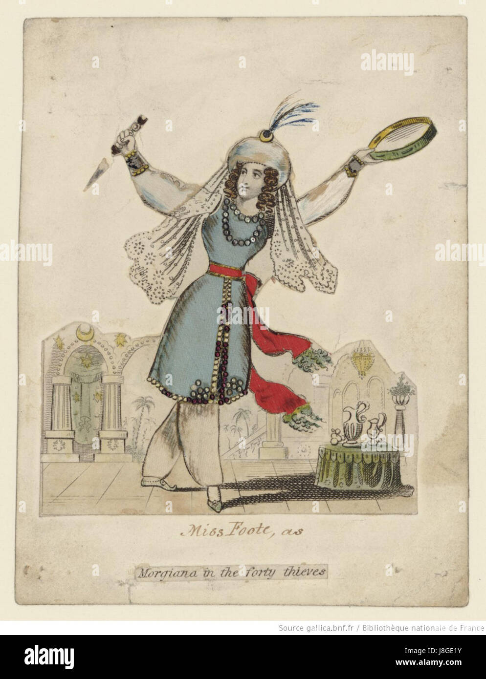 Eine Theateraufführung von *The Forty Thieves* mit Miss Foote als Morgiana in einer Inszenierung nach dem Libretto von George Colman und der Musik von Michael Kelly aus dem Jahr 1808. Stockfoto