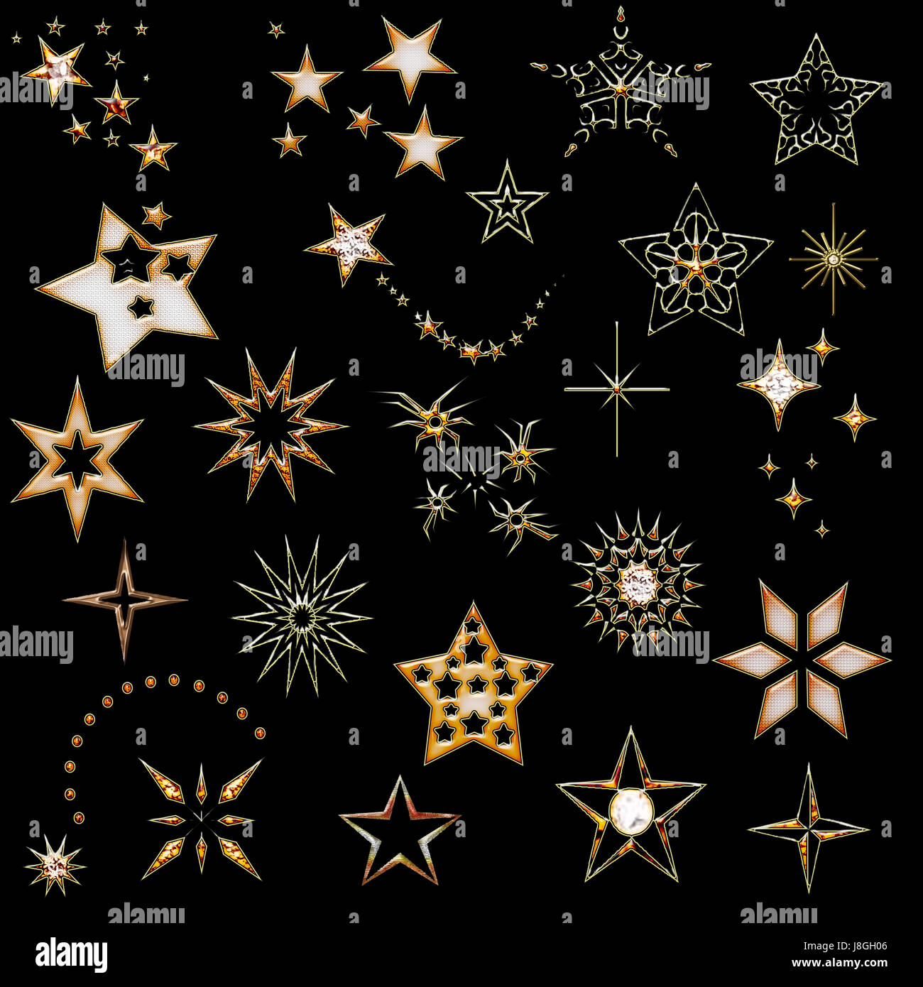 Satz von Sternen. Design-Element. Stern-Symbole. Weihnachten-goldene Design-Elemente. Stockfoto