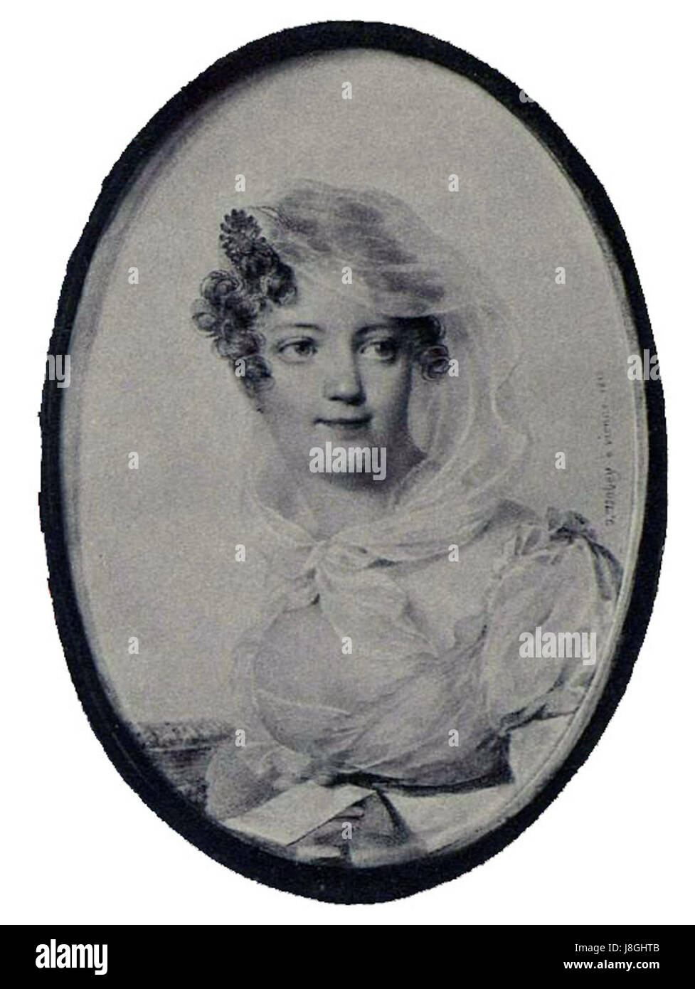 Ein Porträt von Julia Stroganova, geschaffen von der Künstlerin Isabey. Stroganova war eine bemerkenswerte Figur in der russischen Aristokratie, und das Porträt fängt ihren Status und Stil im 19. Jahrhundert ein. Stockfoto