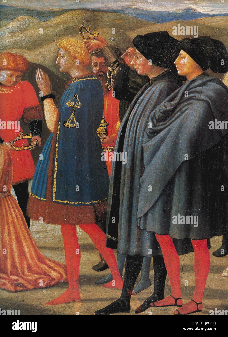 Masaccios Kunstwerk aus dem Jahr 0302 spiegelt seinen innovativen Ansatz gegenüber Perspektive und menschlichen Figuren wider. Als führende Figur der Renaissance-Kunst ist Masaccios Werk bekannt für seine Verwendung realistischer Proportionen und die Entwicklung einer linearen Perspektive, die einen nachhaltigen Einfluss auf die westliche Kunst hatte. Stockfoto