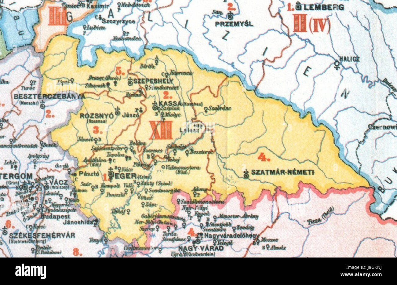 Karte von der Kirchenprovinz (Kirchenprovinz) von Eger, Österreich-Ungarn (1909) Stockfoto