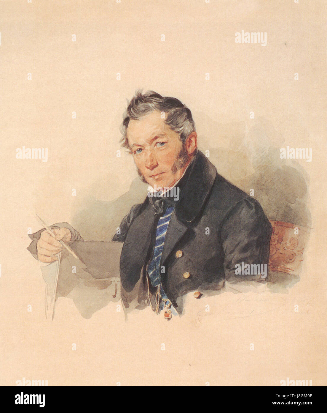 Ein Porträt von Joseph Eustathius Vivien, geschaffen von Sokolov. Dieses Kunstwerk bietet einen Einblick in den Porträtstil des 19. Jahrhunderts und hebt Vivienâ Rolle und Bedeutung im historischen und sozialen Kontext hervor. Stockfoto