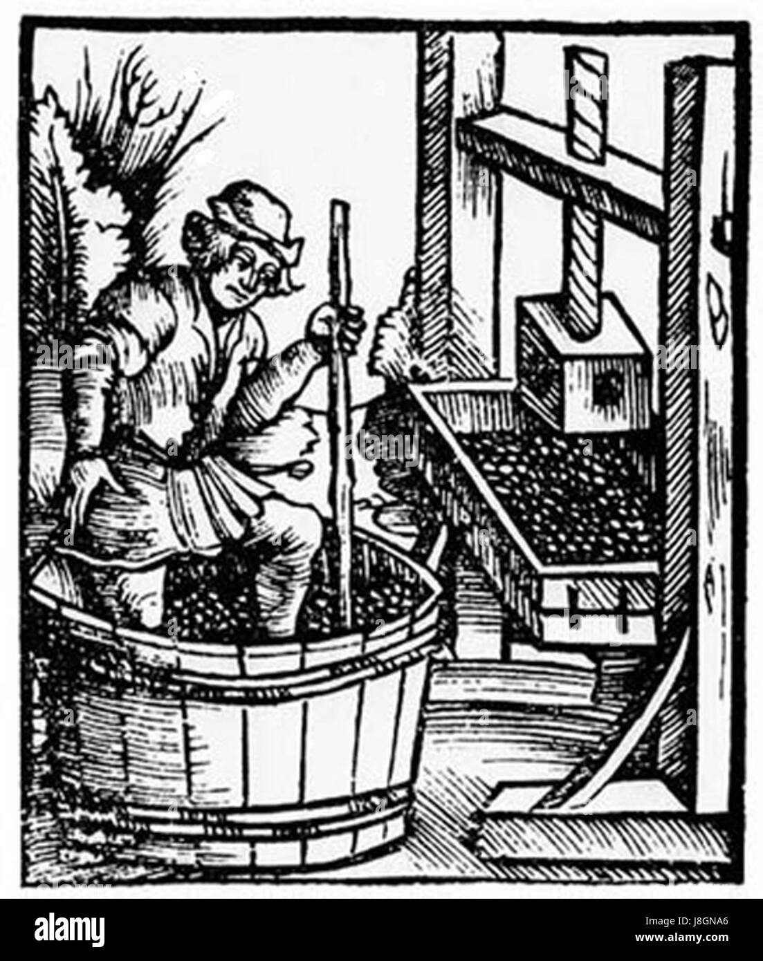 Foulage XVe bezieht sich auf ein historisches Verfahren oder eine Technik aus dem 15. Jahrhundert, möglicherweise im Zusammenhang mit mittelalterlicher Handwerkskunst oder Herstellungsmethoden. Der Begriff bezieht sich wahrscheinlich auf einen bestimmten Aspekt der historischen Fertigung oder Industrie. Stockfoto