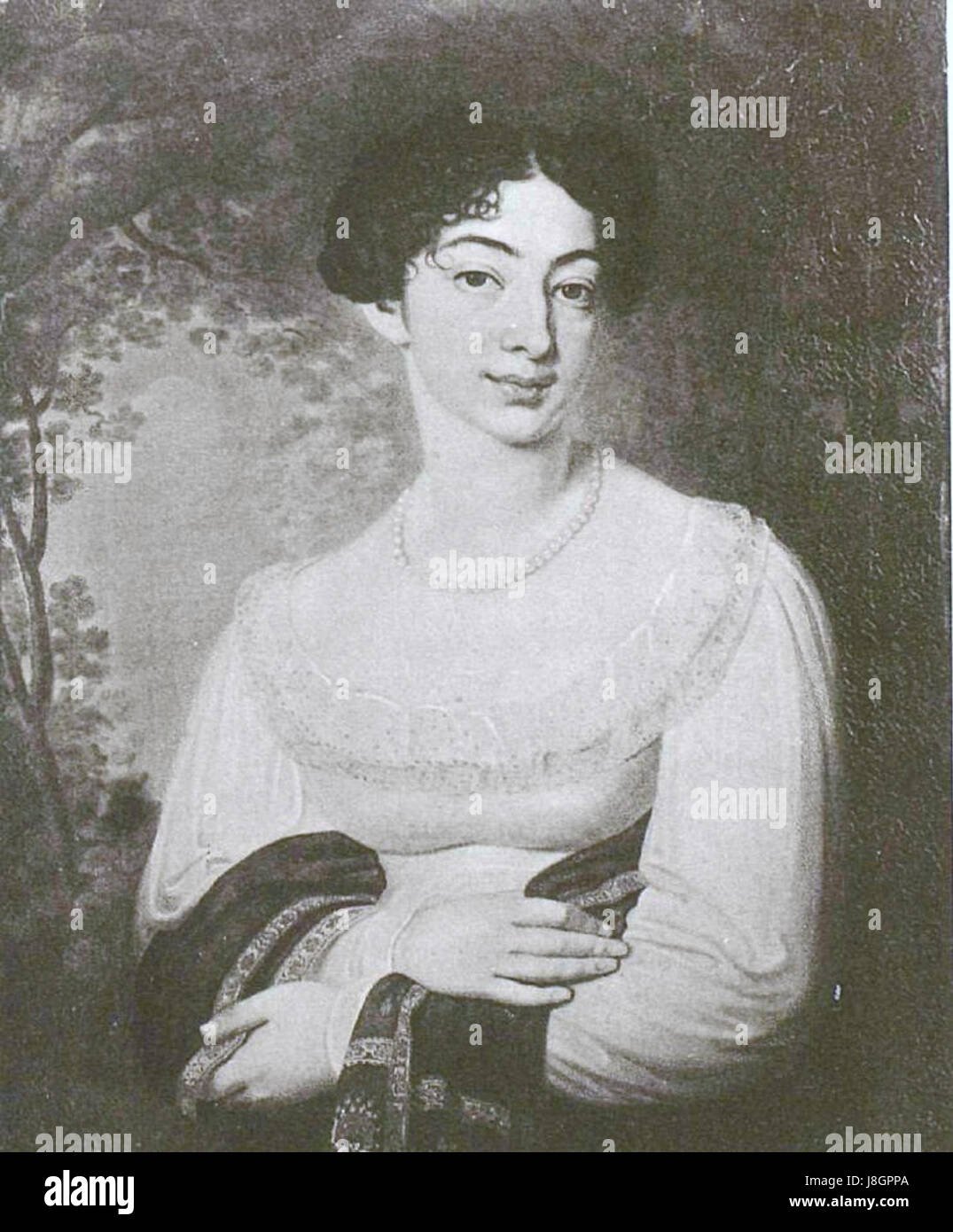 Dieses Porträt von Elena Sievers, gemalt von dem russischen Künstler Wladimir Borovikowski, fängt die Schönheit und Anmut des Themas ein, eine bemerkenswerte Figur in der russischen Gesellschaft im 18. Jahrhundert. Stockfoto