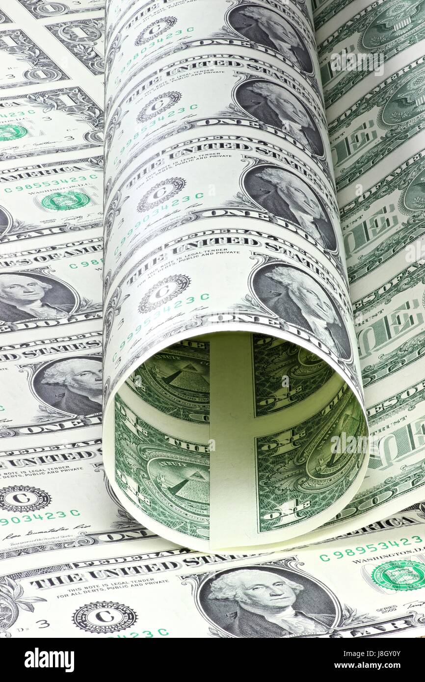 1 US-Dollar ungeschnittenen Blatt Stockfoto