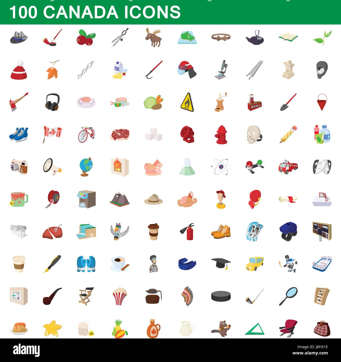 100 Kanada Icons Set, Cartoon-Stil Stock Vektor