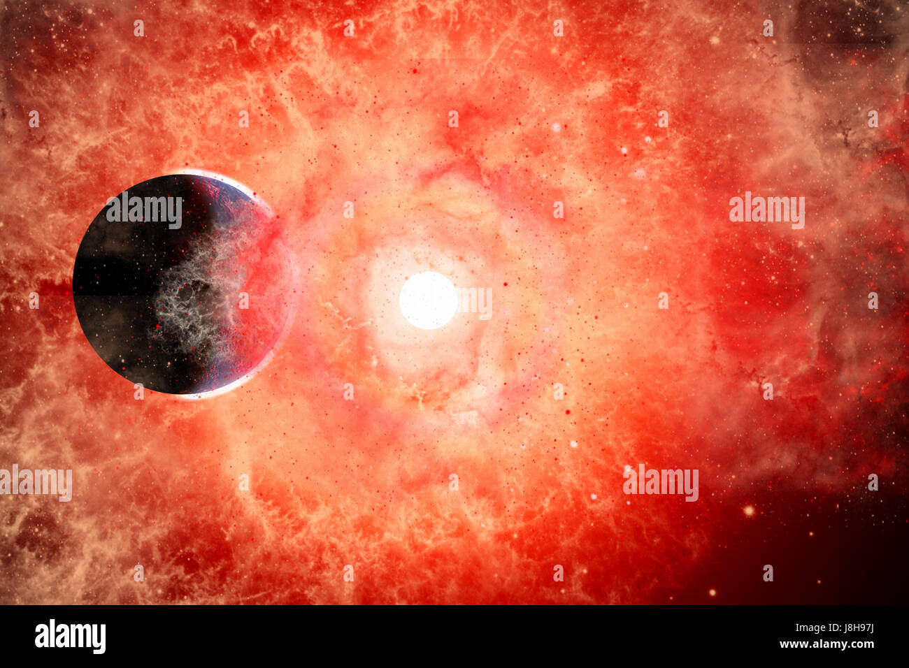 Eine Supernova selbst & sein System des Planeten zu zerstören. Stockfoto
