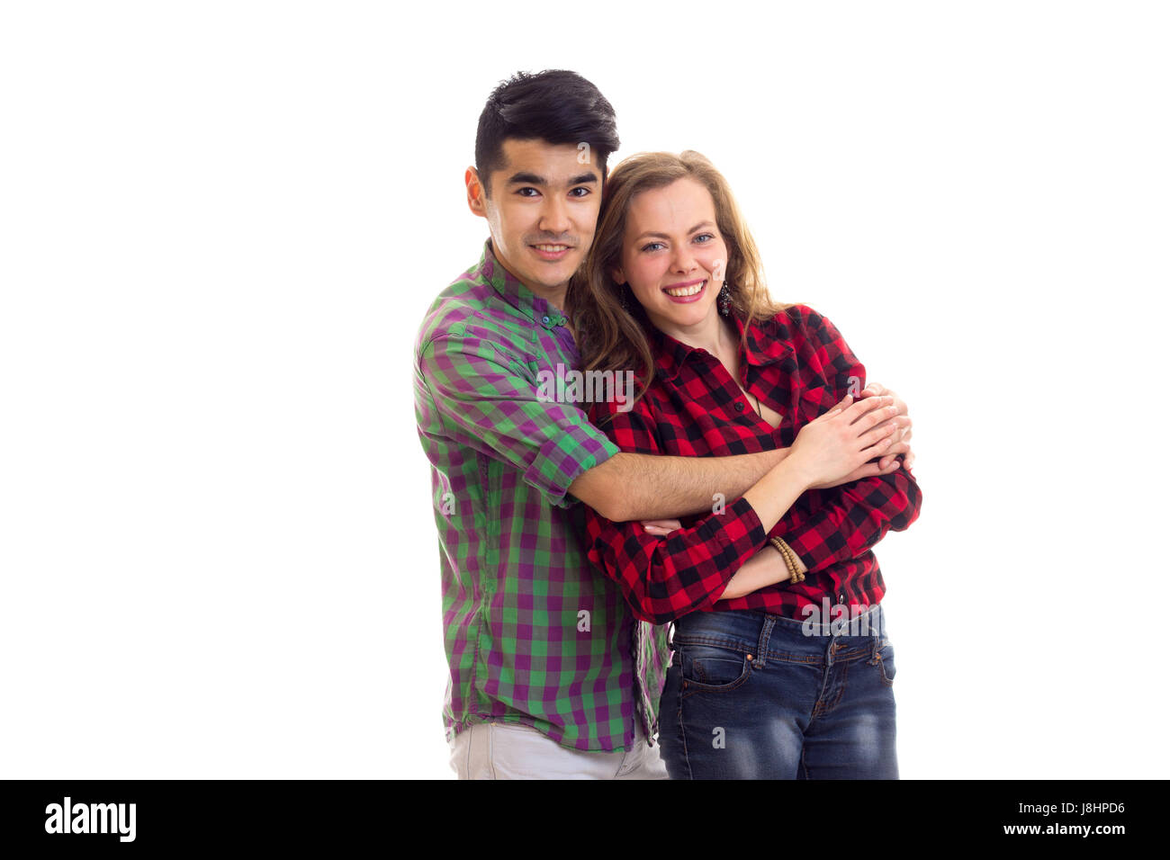 Junges Paar in karierten Hemden Stockfoto