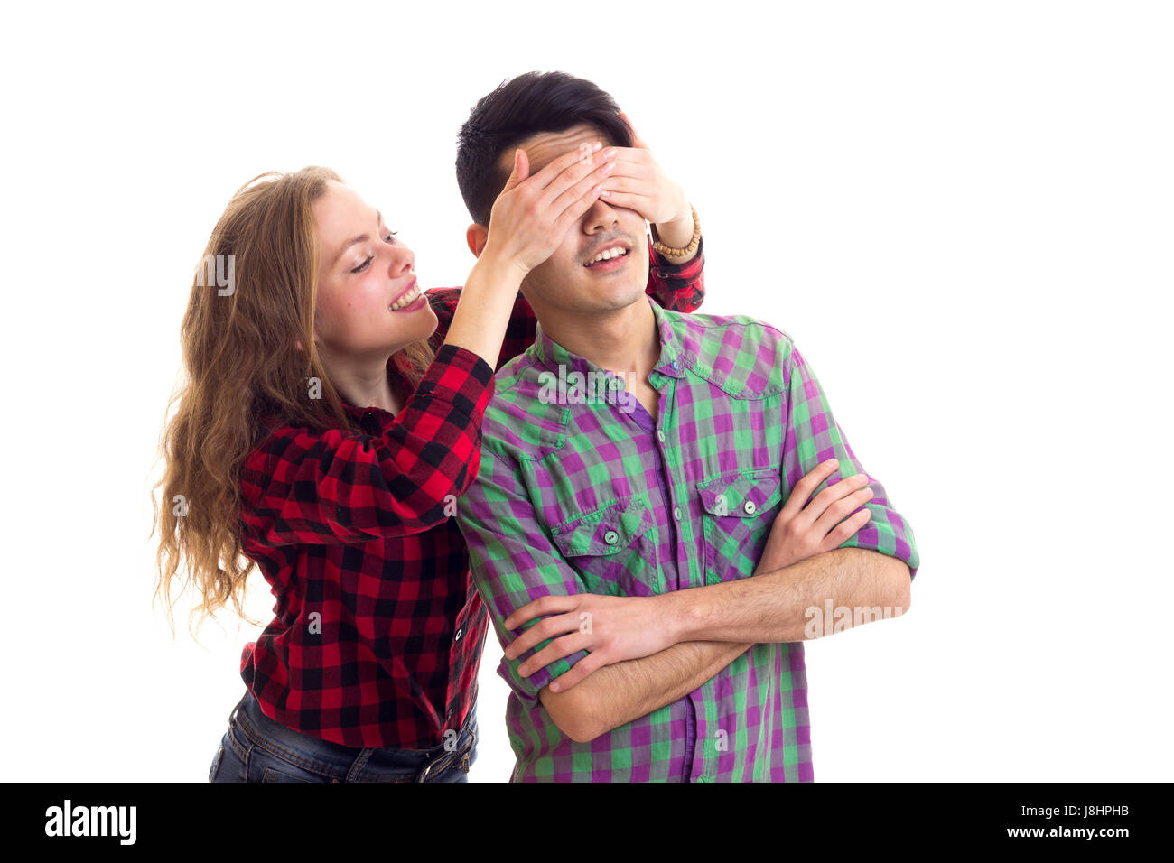 Junges Paar in karierten Hemden Stockfoto