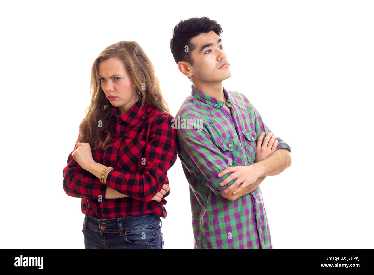 Junges Paar in karierten Hemden Stockfoto