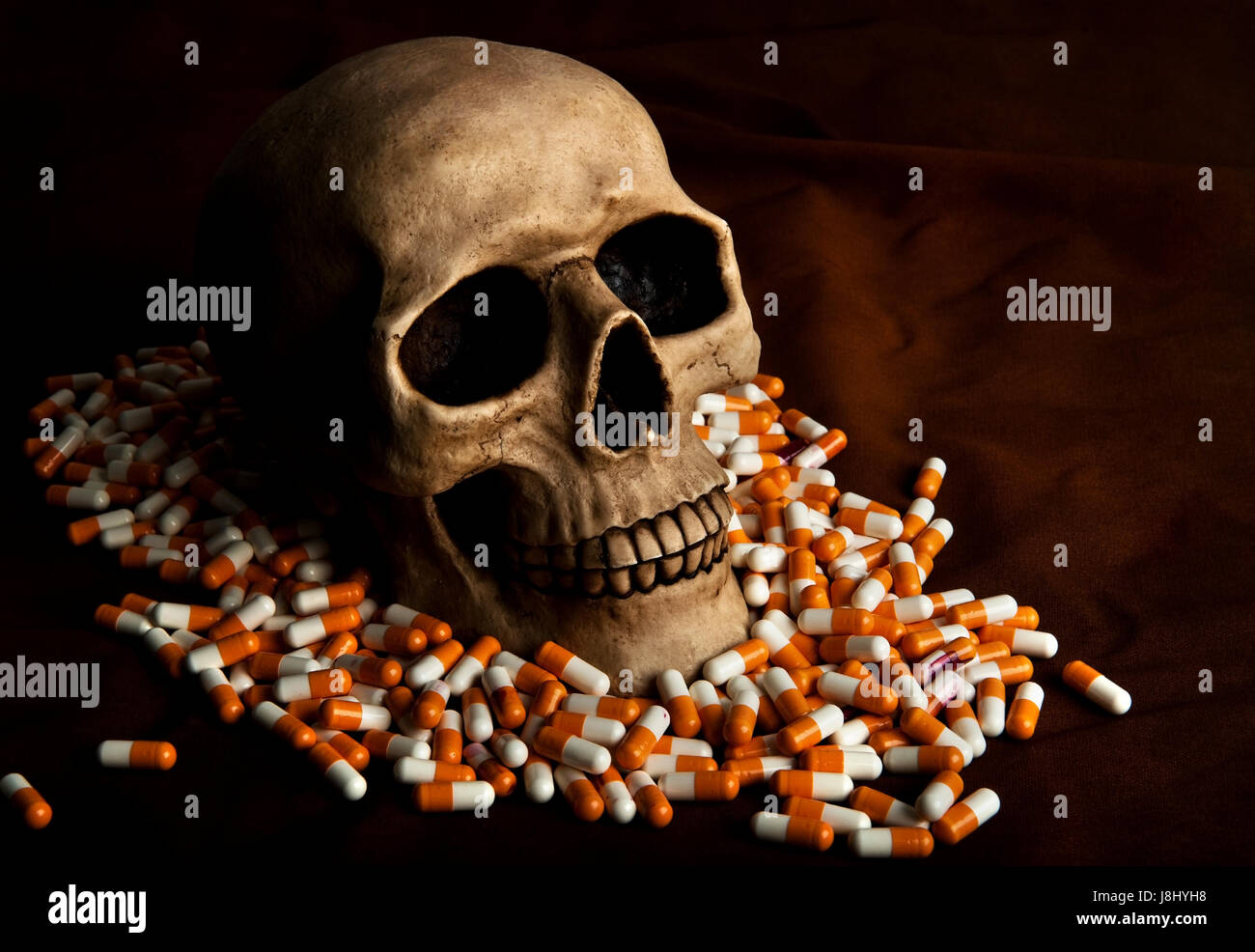 Schädel, Pillen, Medikamente, Mittel, Agent, Medizin, Medikament, Heilmittel, Substanz, Medizin, Stockfoto