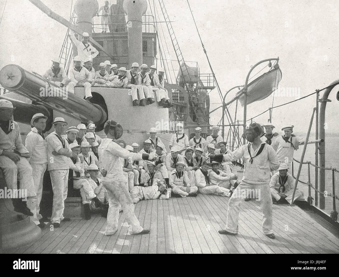 Gerade einen Fechten Kampf an Bord ein amerikanisches Kriegsschiff, um 1915 Stockfoto