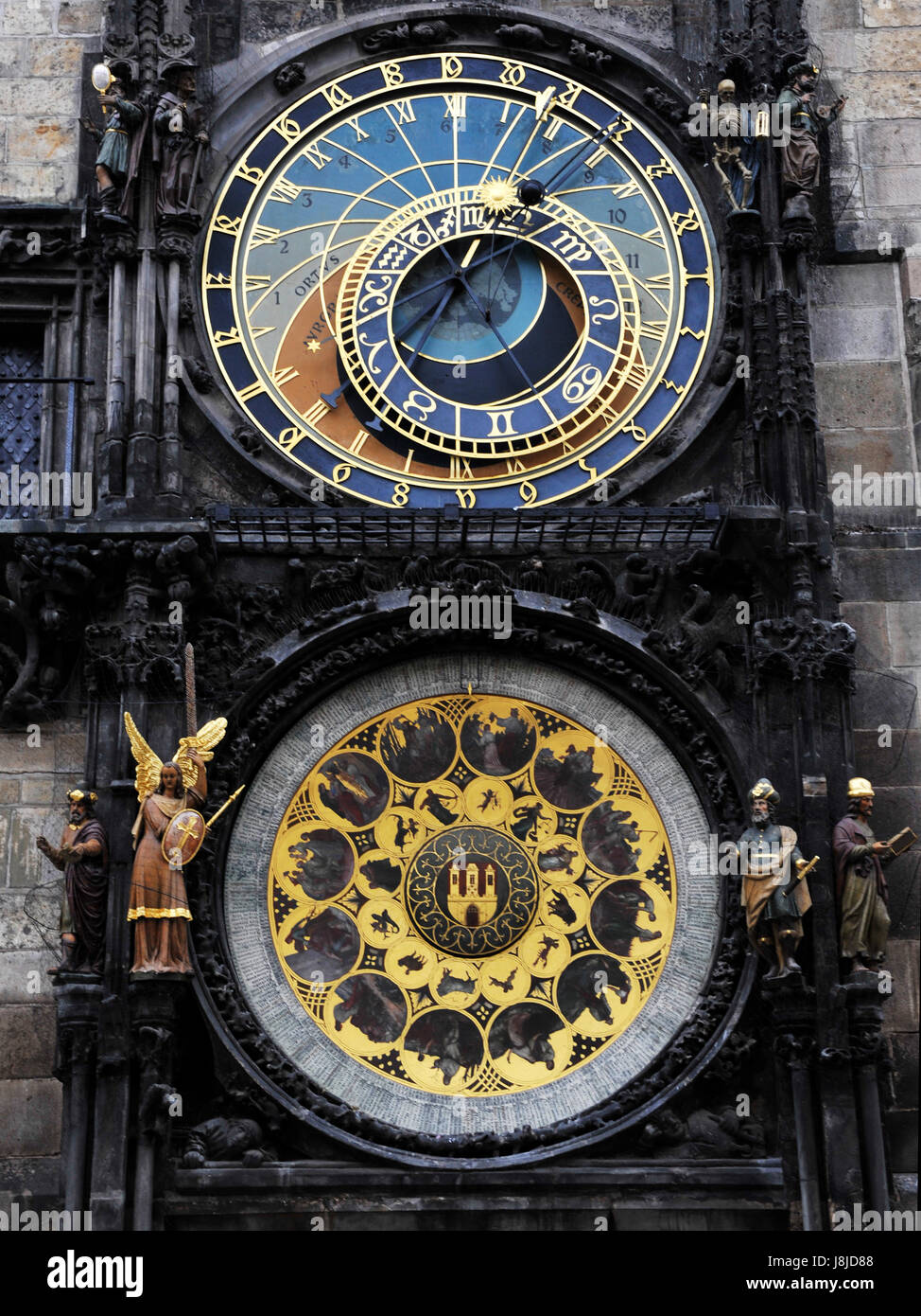 Uhr, Prag, Tschechische, historische, Emblem, Statue, Gesicht, neue, Uhr, Datum, Uhrzeit, Stockfoto