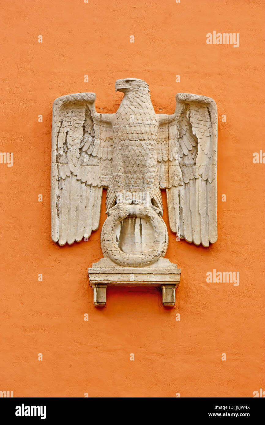 Stein, Emblem, Vogel, Skulptur, Wand, Adler, Deutsch, Piktogramm, Symbol, Stockfoto