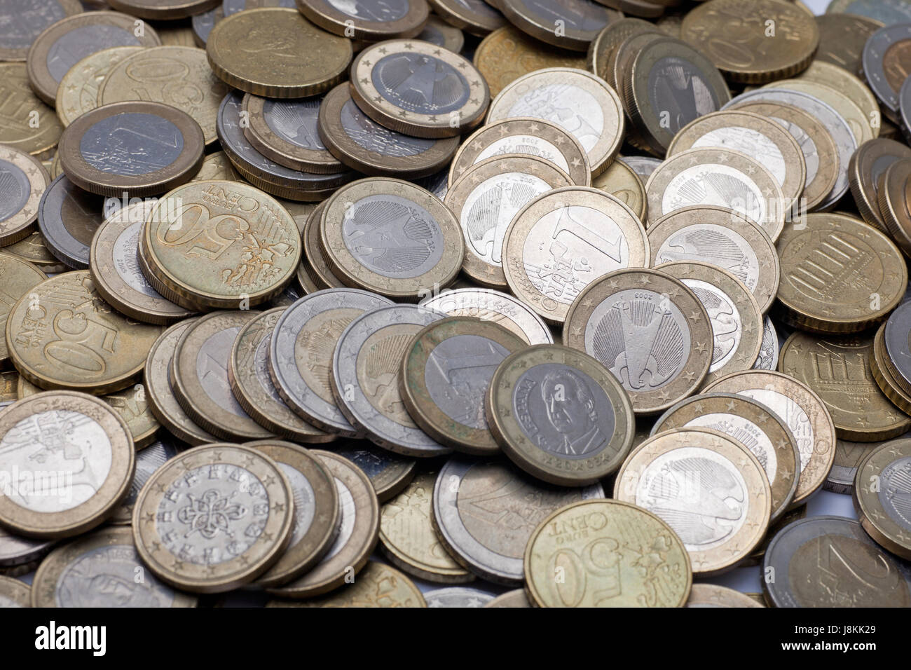 viele Euro-Münzen - Nahaufnahme Stockfoto
