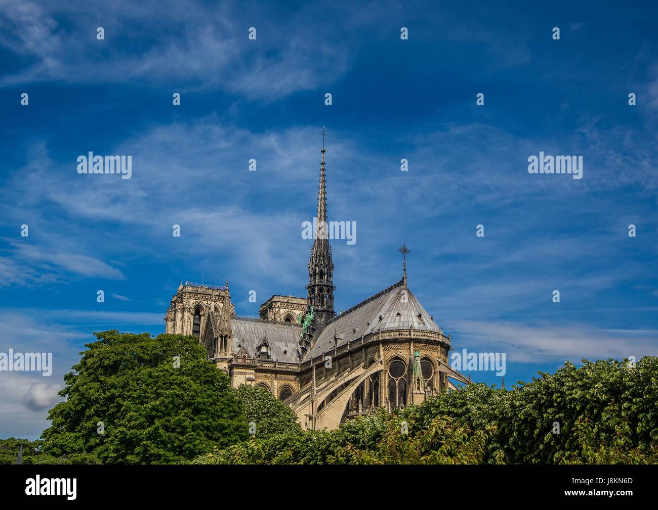 Rückansicht der Kathedrale Notre Dame auf der Ile De La Cité in Paris, Frankreich Stockfoto