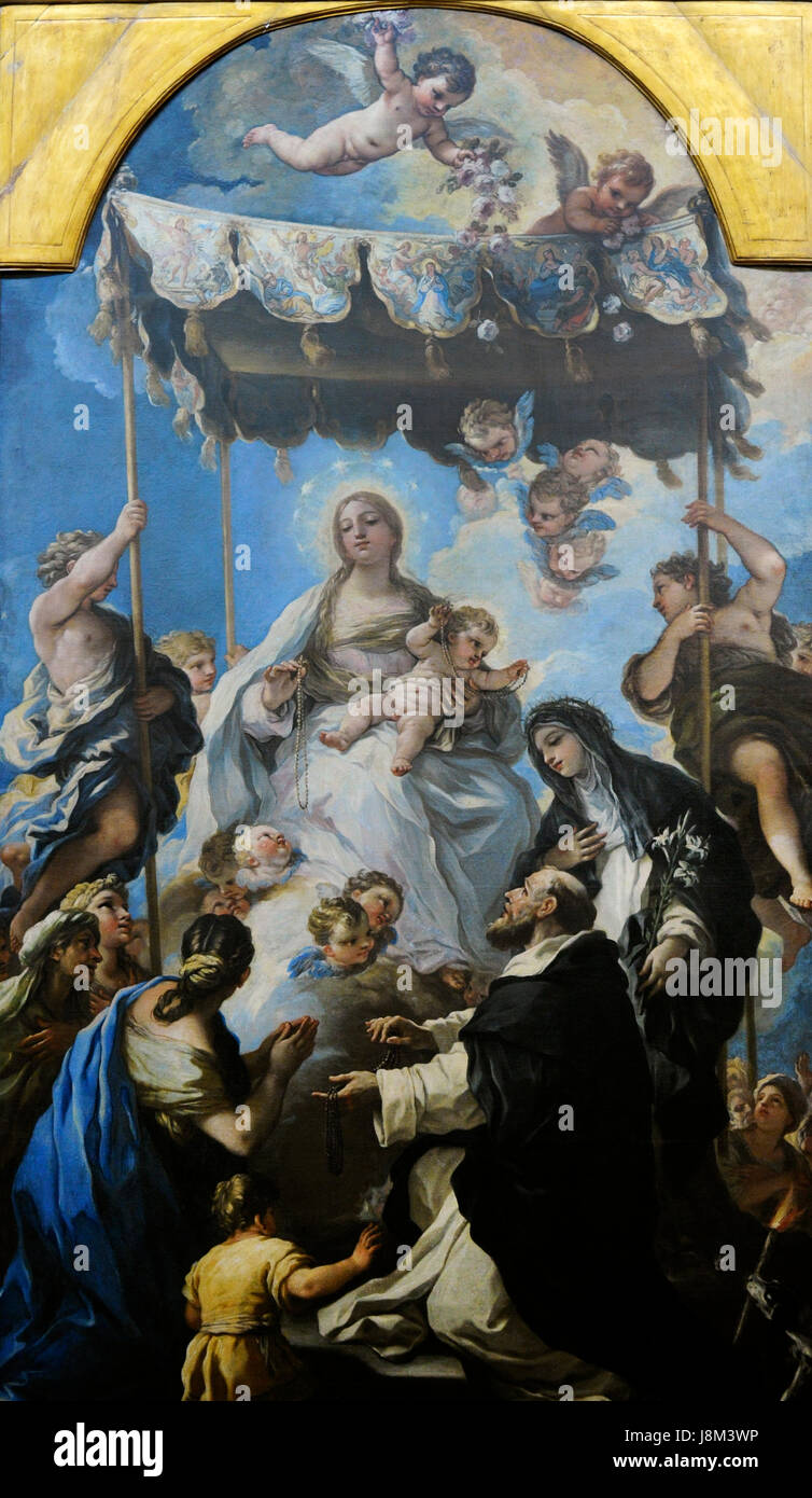 Luca Giordano (1634-1705). Italienischer Maler. Die Jungfrau des Rosenkranzes oder Baldachin, 1686. Nationales Museum von Capodimonte. Neapel. Italien. Stockfoto