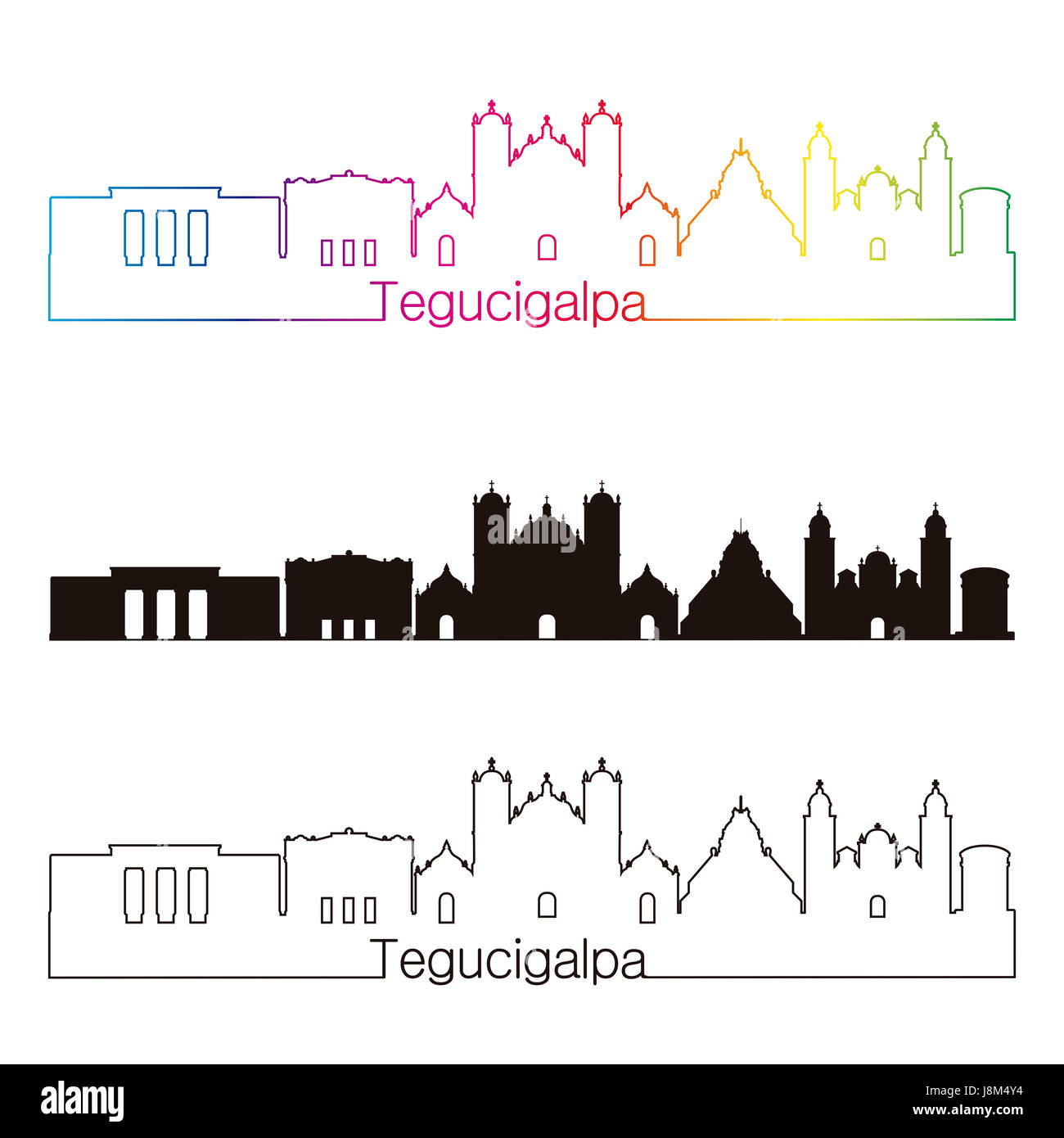 Tegucigalpa Skyline linearen Stil mit Regenbogen in bearbeitbare Vektordatei Stockfoto