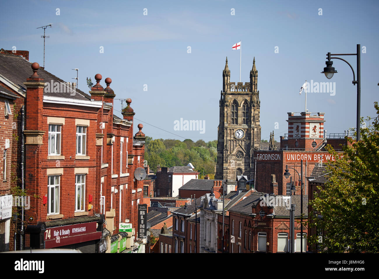 Auf der Suche nach unten Hillgate Stockport, Gtr Manchester, UK. Stockfoto