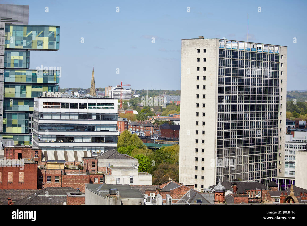 Skyline zeigt Albert Bridge House Architekt war E. H. Banks des Ministry of Works. in Manchester, England Stockfoto