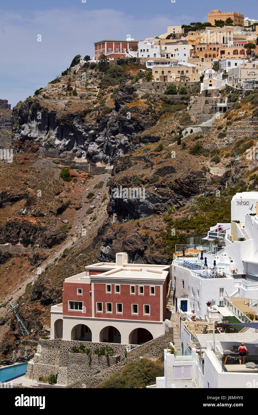 Vulkanische griechische Insel Santorin eine der Kykladen im Ägäischen Meer. Fira, die Hauptstadt der Insel Stockfoto