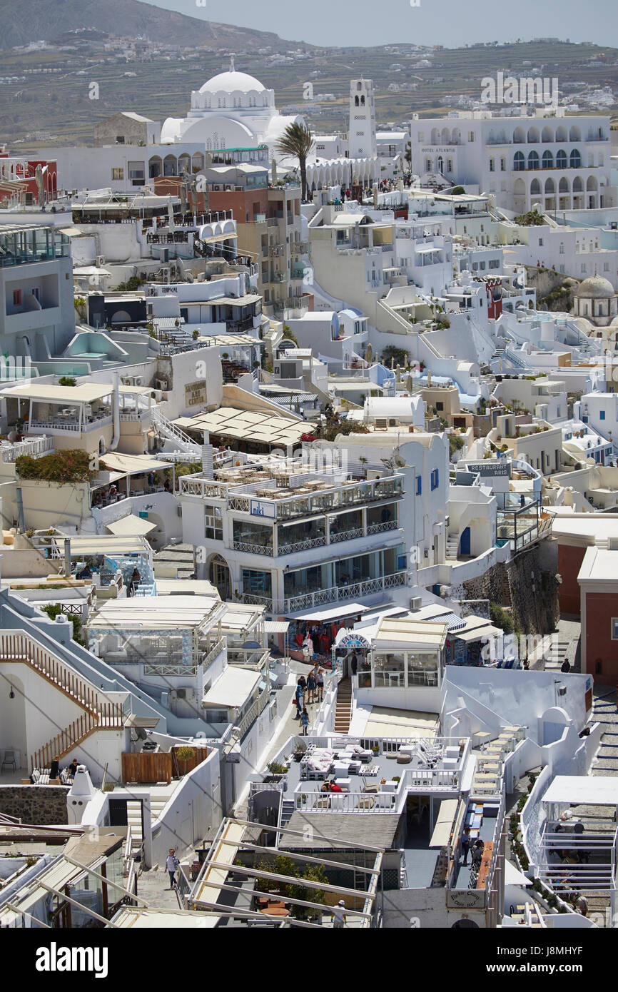 Vulkanische griechische Insel Santorin eine der Kykladen im Ägäischen Meer. Fira, die Hauptstadt der Insel Stockfoto