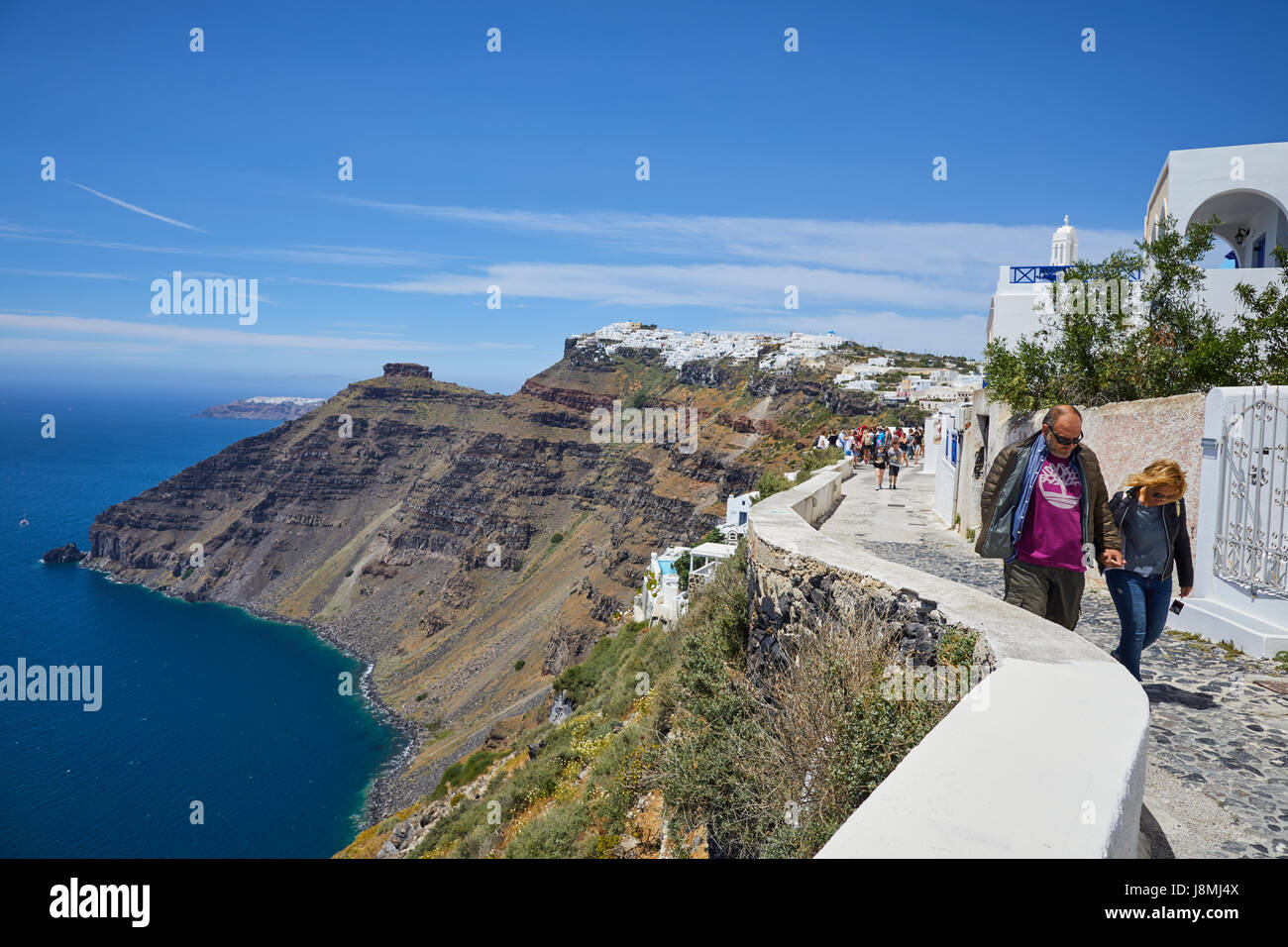 Vulkanische griechische Insel Santorin eine der Kykladen im Ägäischen Meer. Fira, die Hauptstadt der Insel Stockfoto