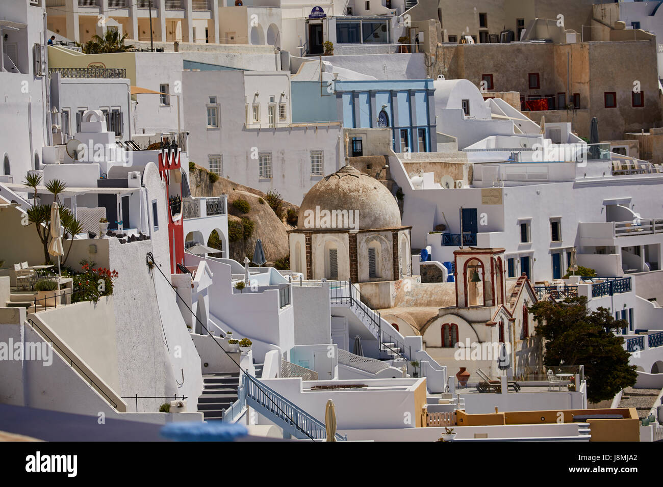 Vulkanische griechische Insel Santorin eine der Kykladen im Ägäischen Meer. Fira, die Hauptstadt der Insel Stockfoto