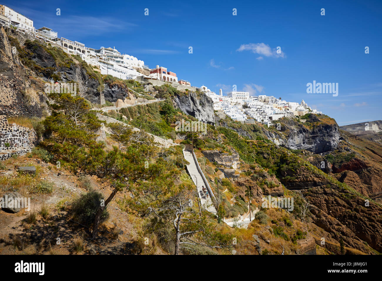 Vulkanische griechische Insel Santorin eine der Kykladen im Ägäischen Meer. Fira, die Hauptstadt der Insel Stockfoto